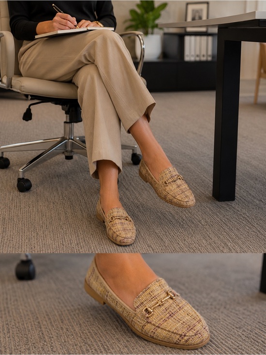Shoes - NIB Sam Edelman Tweed Loafers Size 7.5 Gold Accent Textured Plaid Flats